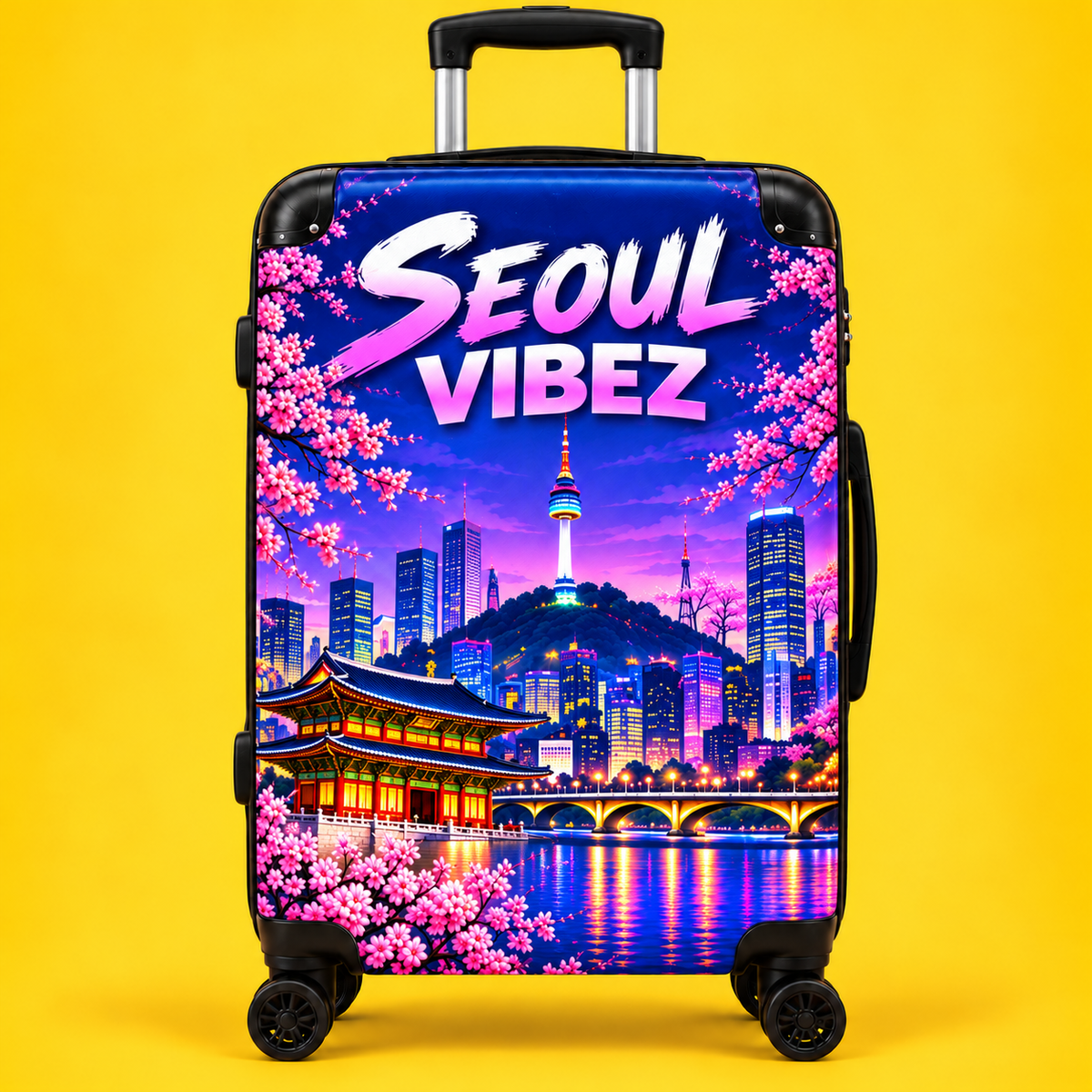 Seoul Vibez Suitcase, Korean Cityscape Hard-Shell Luggage, Colourful Travel Gift