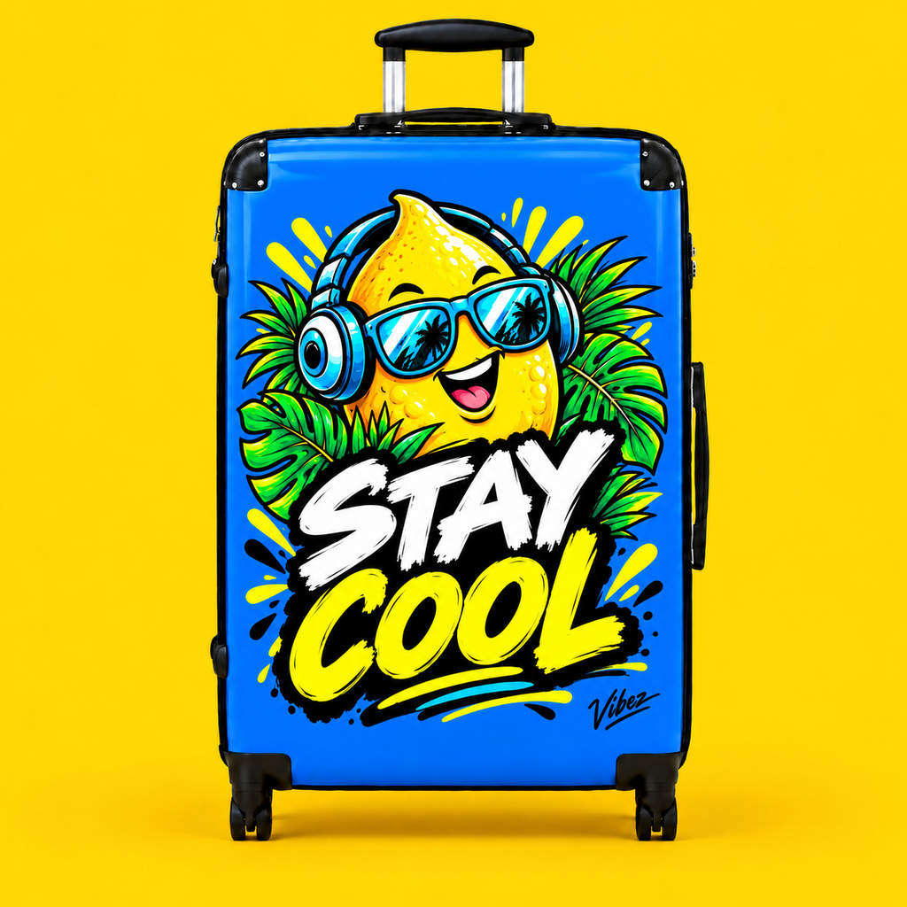 Stay Cool Lemon Character suitcase | Hard Shell Carry-On, Bright Tropical Design