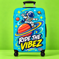 Astronaut on Saturn Ride the Vibez Luggage Cover | Space Travel Suitcase Protector