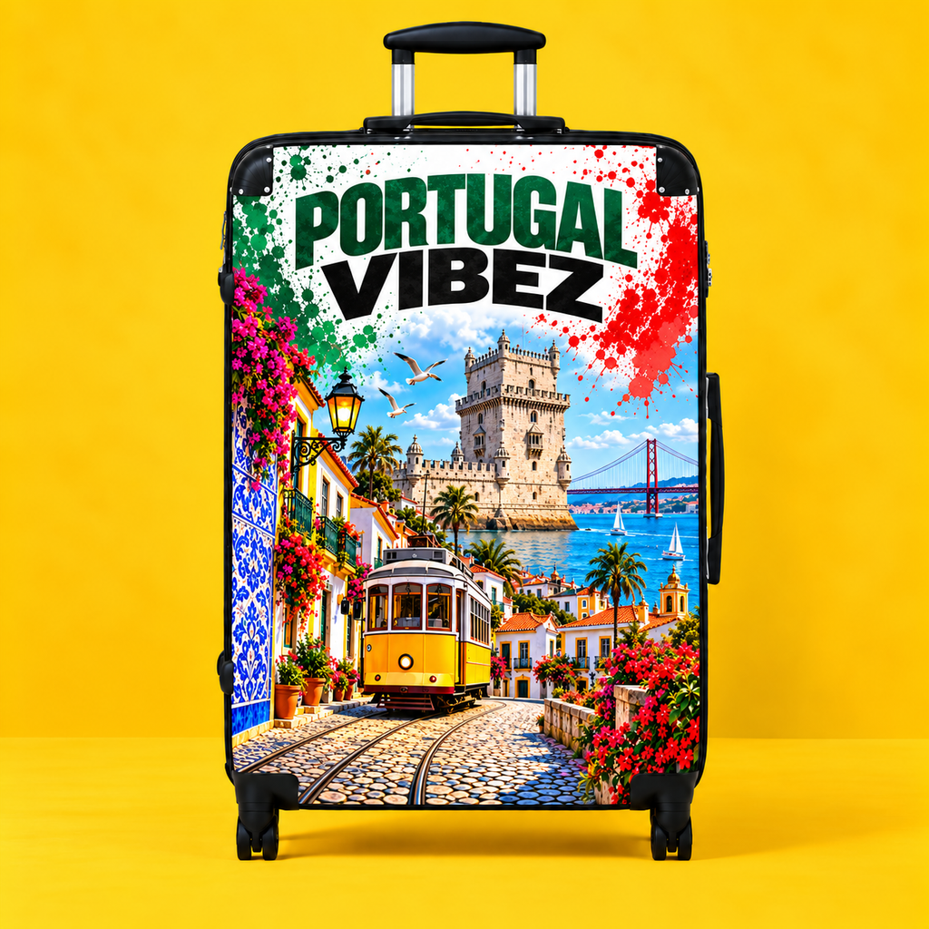 Portugal Vibez Suitcase | Lisbon Tram, Belem Tower Travel Luggage