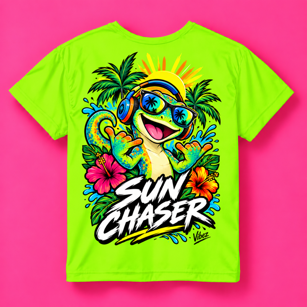 Sun Chaser Gecko Kids Jersey | Neon Tropical Surf Shirt