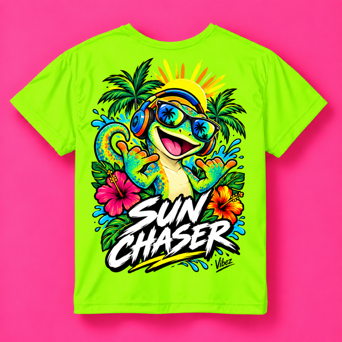 Sun Chaser Gecko Kids Jersey | Neon Tropical Surf Shirt