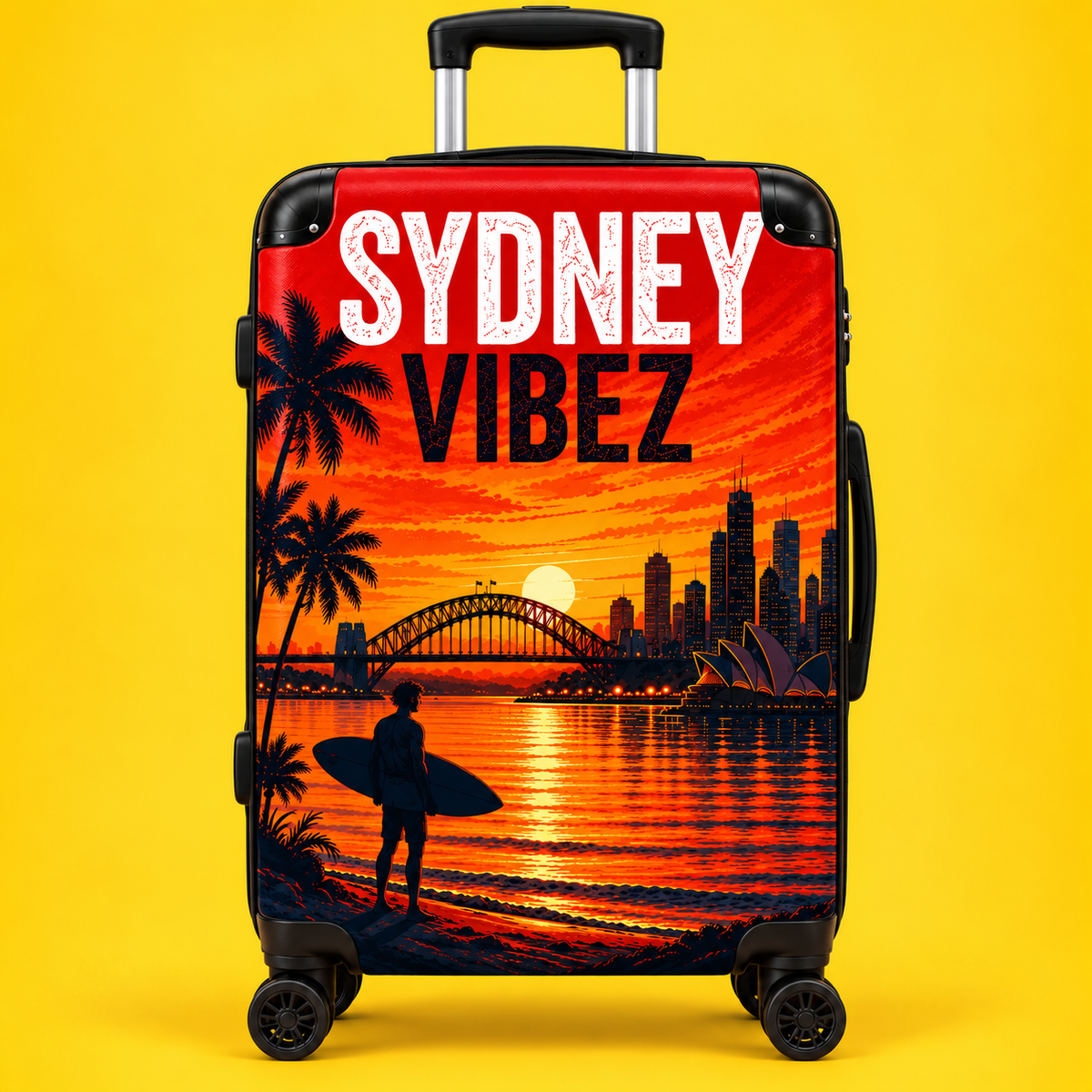 Sydney Vibez Suitcase | Red Morning Edition, Sydney Australia Travel Luggage | Harbour City Design | Unique Australian Travel Gift