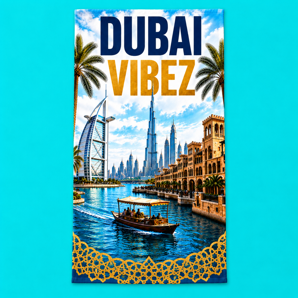 Dubai Vibez Towel, Dubai Travel Gift, UAE Bath Towel, Dubai Beach & Pool Towel, Hotel Shower Towel, Dubai Lover Gift, Travel Decor