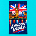 London Vibez Beach Towel | Union Jack Big Ben Skyline