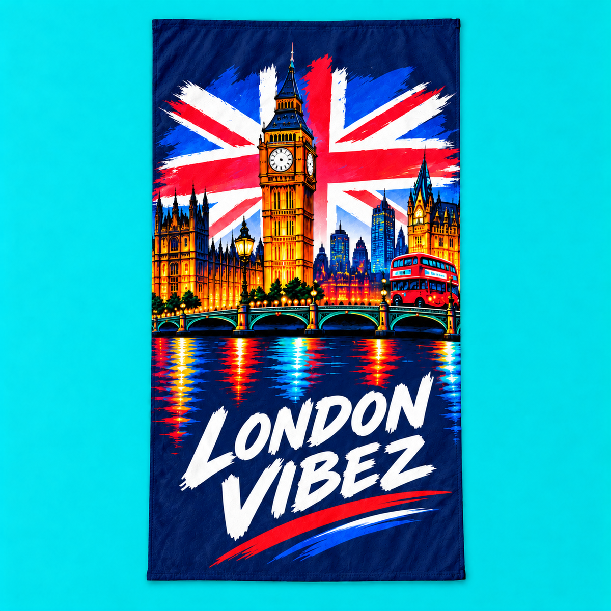 London Vibez Beach Towel | Union Jack Big Ben Skyline