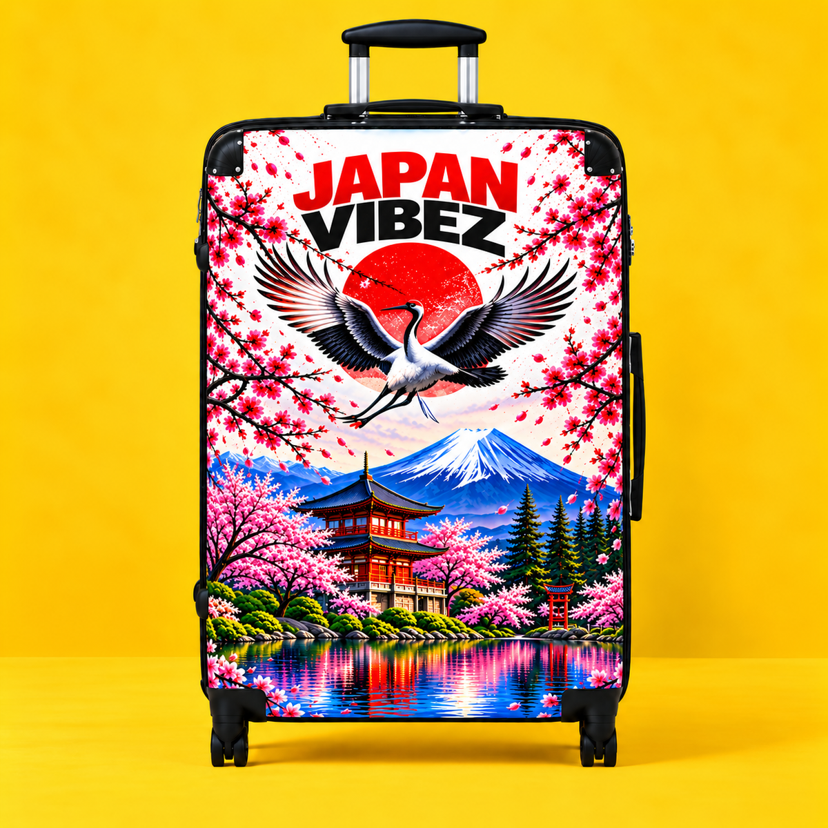 Japan Vibez Suitcase | Crane, Cherry Blossoms, Mount Fuji Luggage