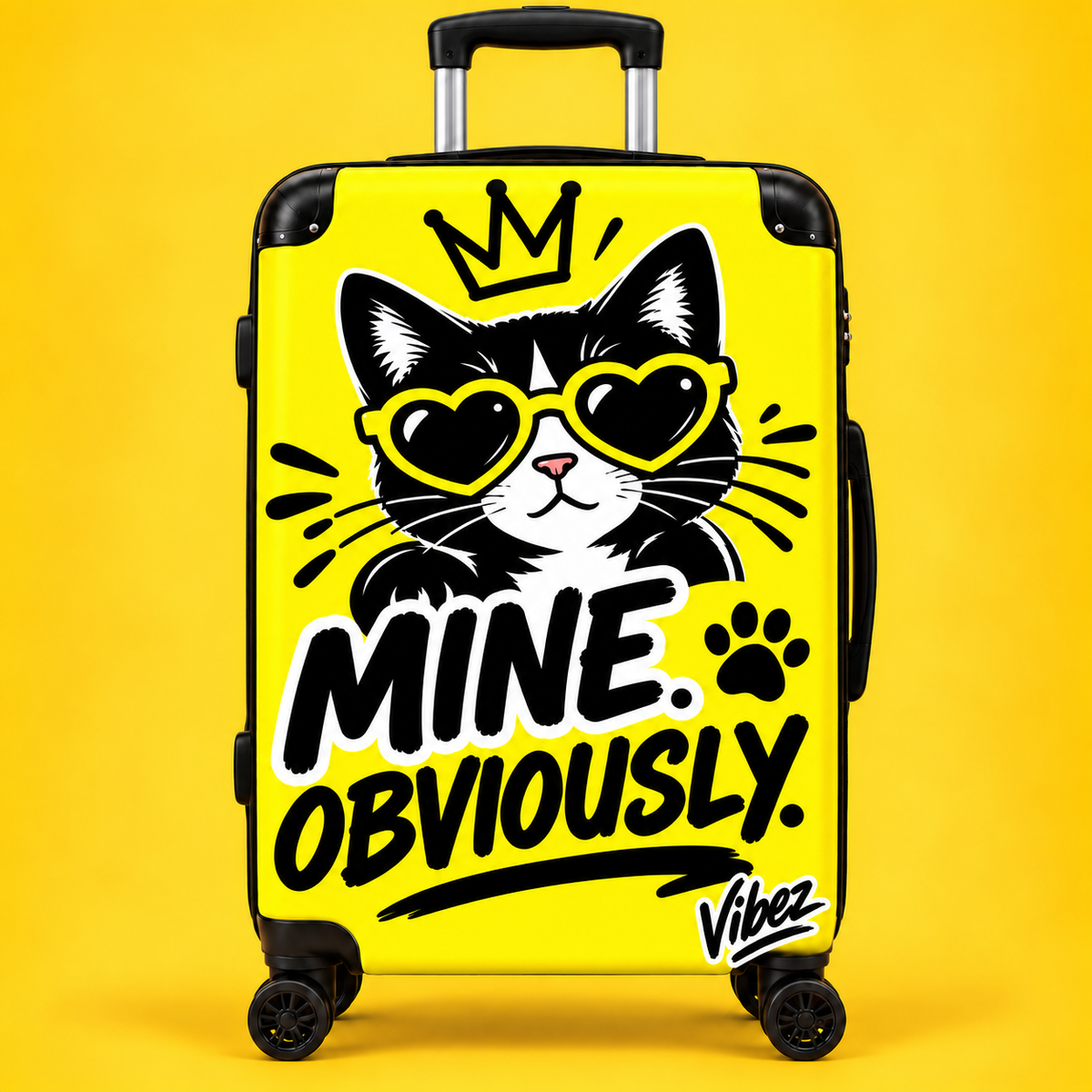 Cat Lover Suitcase, Mine Obviously Yellow Luggage, Funny Cat Travel Bag, Hard Shell Spinner Case, Gift for Pet Lovers