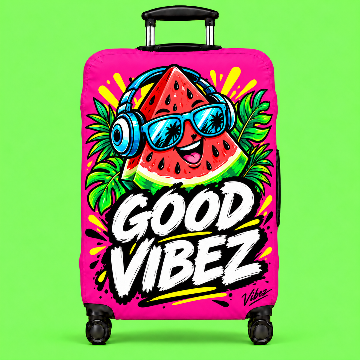 Watermelon 'Good Vibez' Design Luggage Cover | Pink Travel Accessory