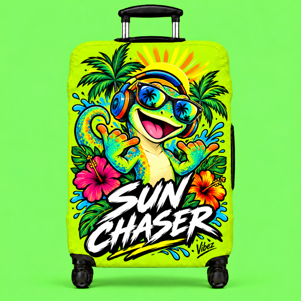 Sun Chaser Gecko Luggage Cover | Bright Tropical Travel