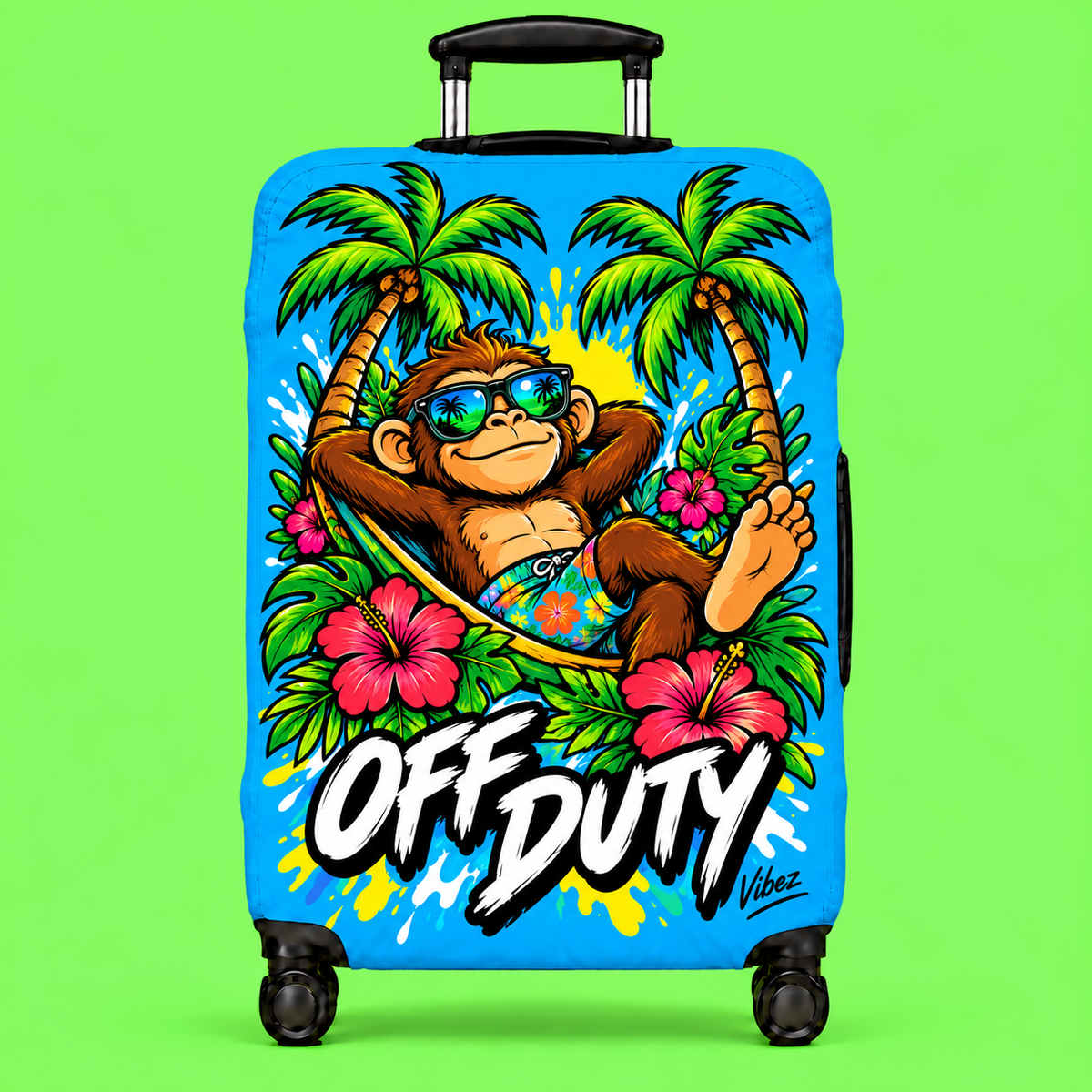 Relaxed Monkey Off Duty Luggage Cover | Tropical Palm Beach Print